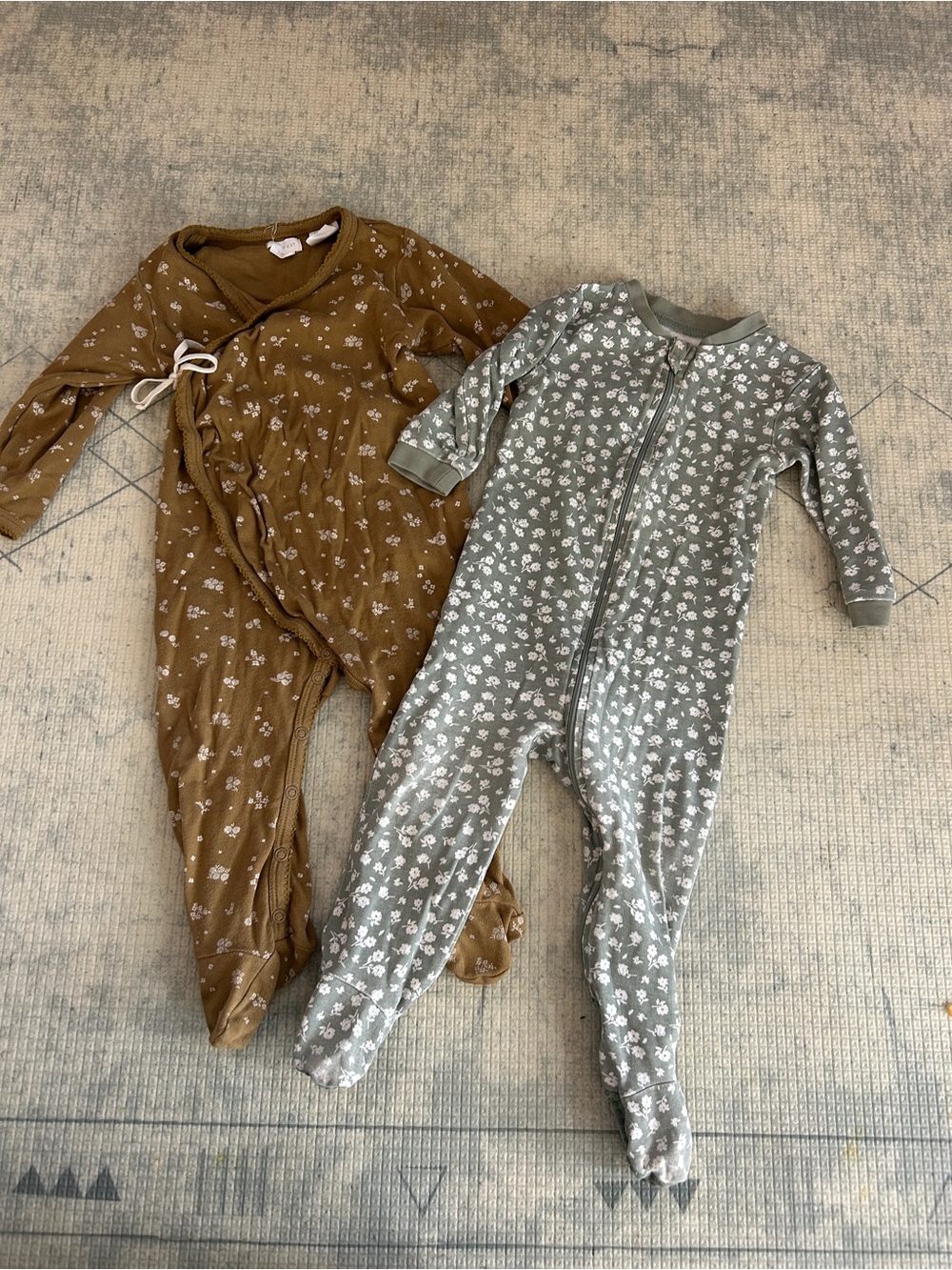 Jamie Kay Floral Footed One-Piece Set in Brown and Gray
